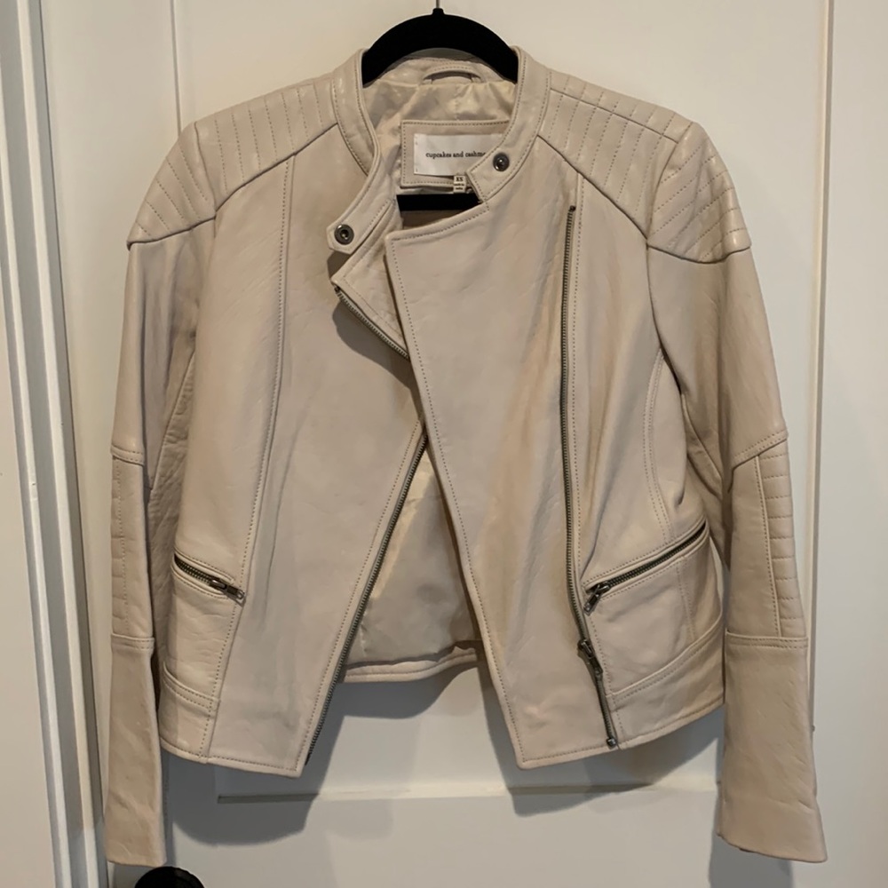 Cupcakes and Cashmere leather jacket, size x-small, cream